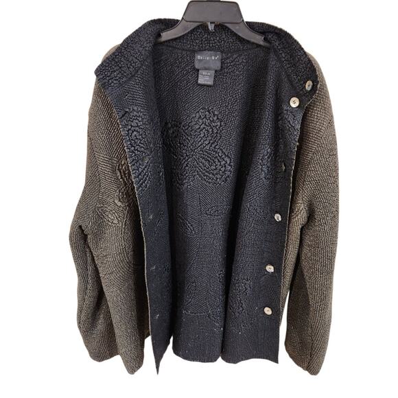 Tally Ho Jacket Women Plus 2X Button Up Dark Olive Textured Embossed Lightweight - Picture 3 of 10